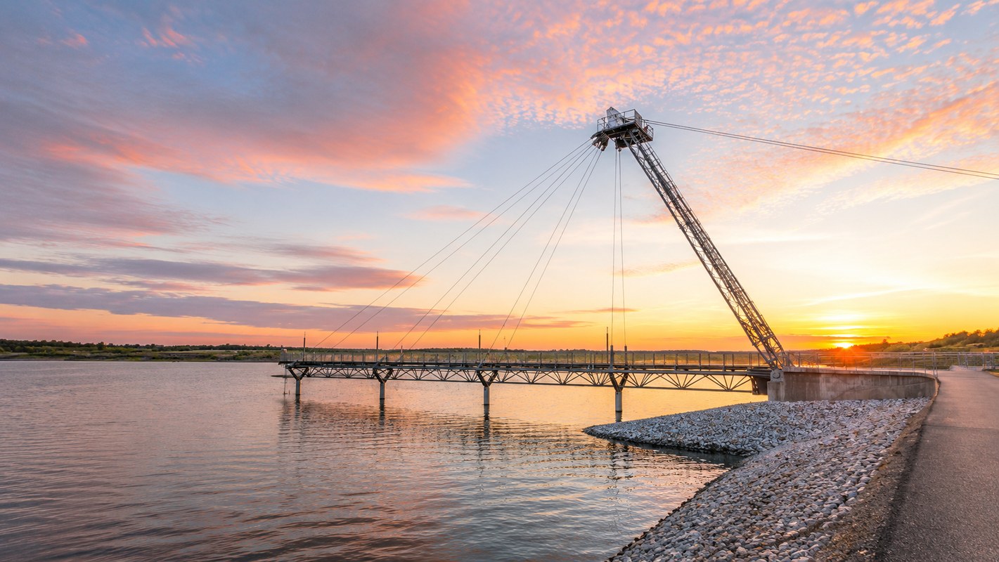 Stimmungsvolle Landschaft im Lausitzer Seenland bei Sonnenuntergang